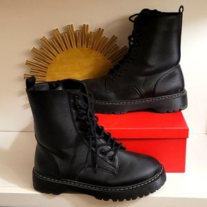 FAUX LEATHER COMBAT BOOTS